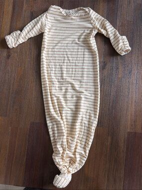 Striped Neutral Baby Gown - Cream & Tan
